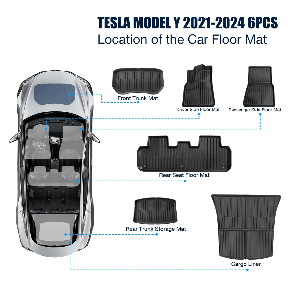 6-Piece TPE Floor Liners for Model Y (2021-2024)