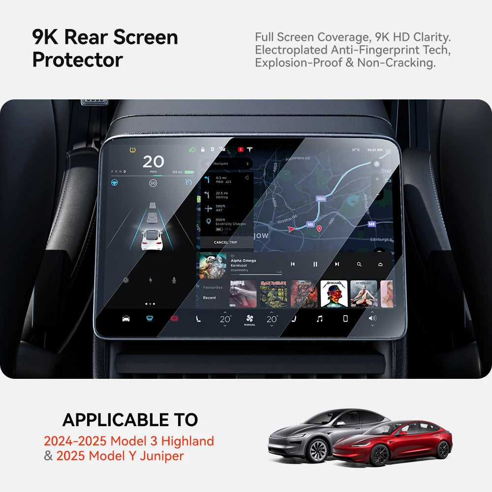 Rear-Row Tempered Glass Screen Protector for Model 3 / Model Y (Highland & Juniper 2024+)