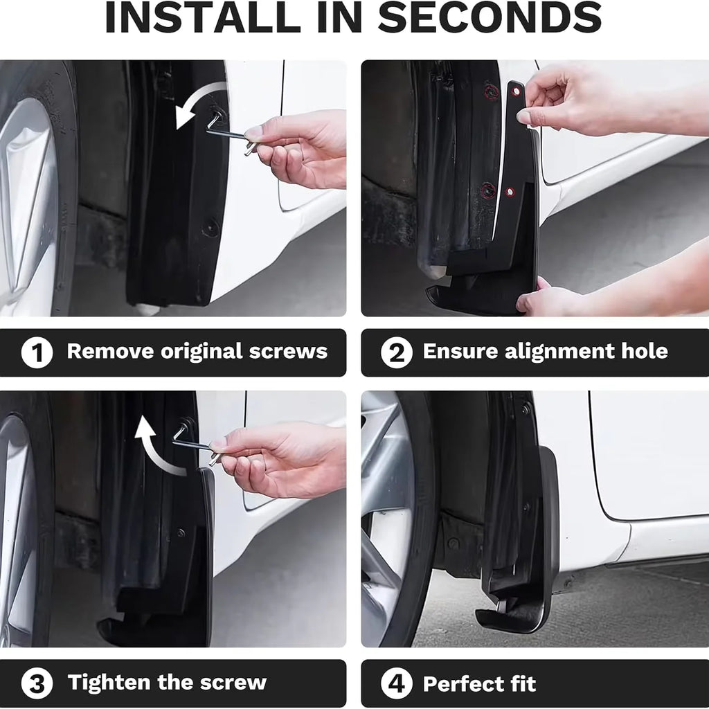 No-Drill Mud Flaps for Model 3 Highland (2024+) & Model Y Juniper (2025+)