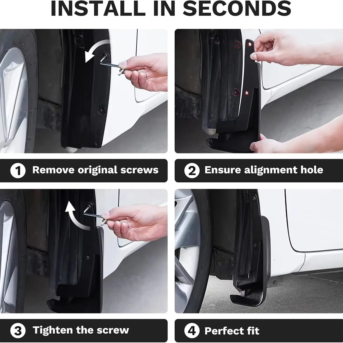 No-Drill Mud Flaps for Model 3 Highland (2024+) & Model Y Juniper (2025+)
