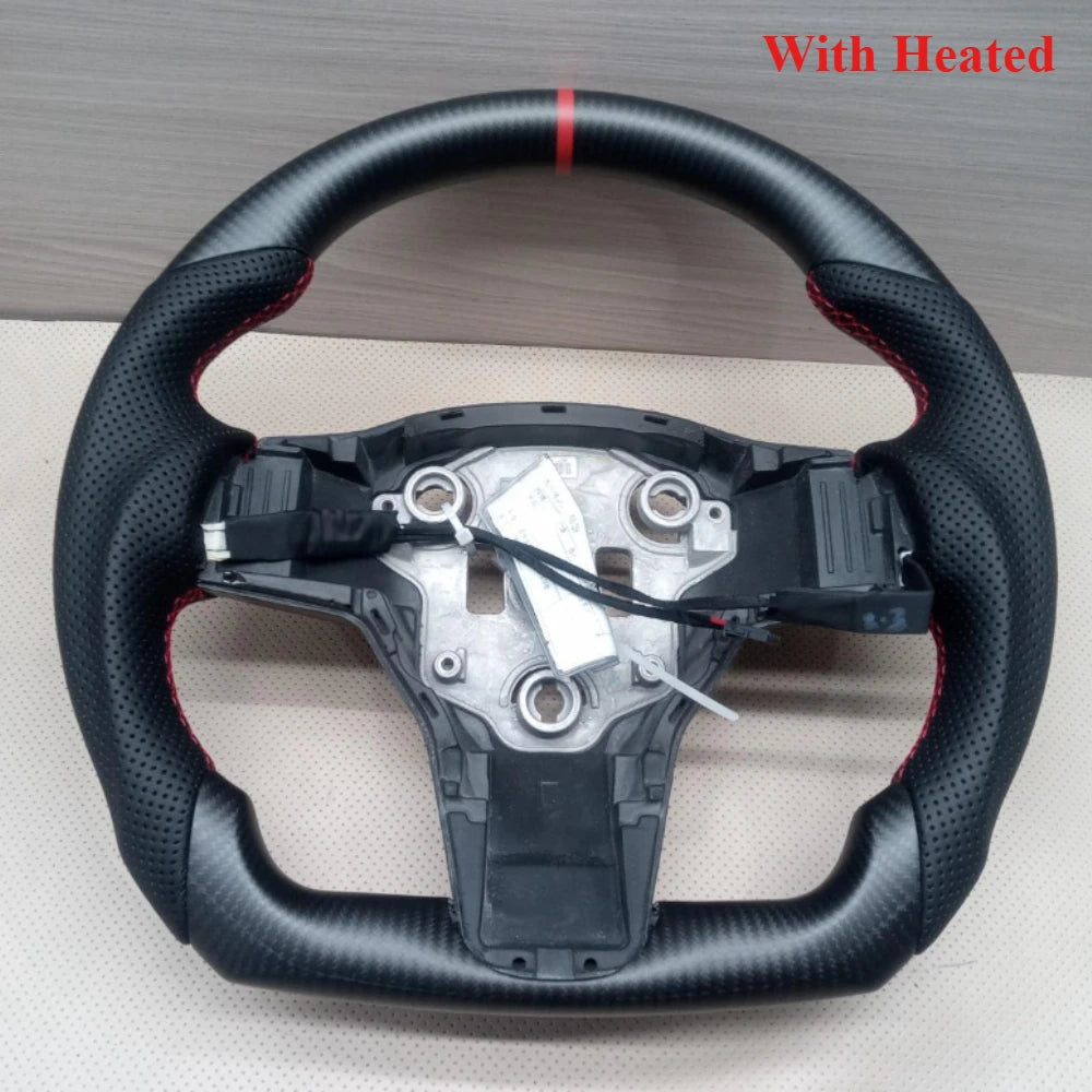 Carbon Fiber Leather Yoke Steering Wheel for Model 3 / Model Y (2018–2024)