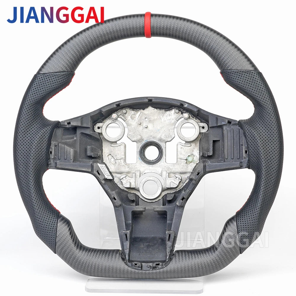 Carbon Fiber Leather Yoke Steering Wheel for Model 3 / Model Y (2018–2024)