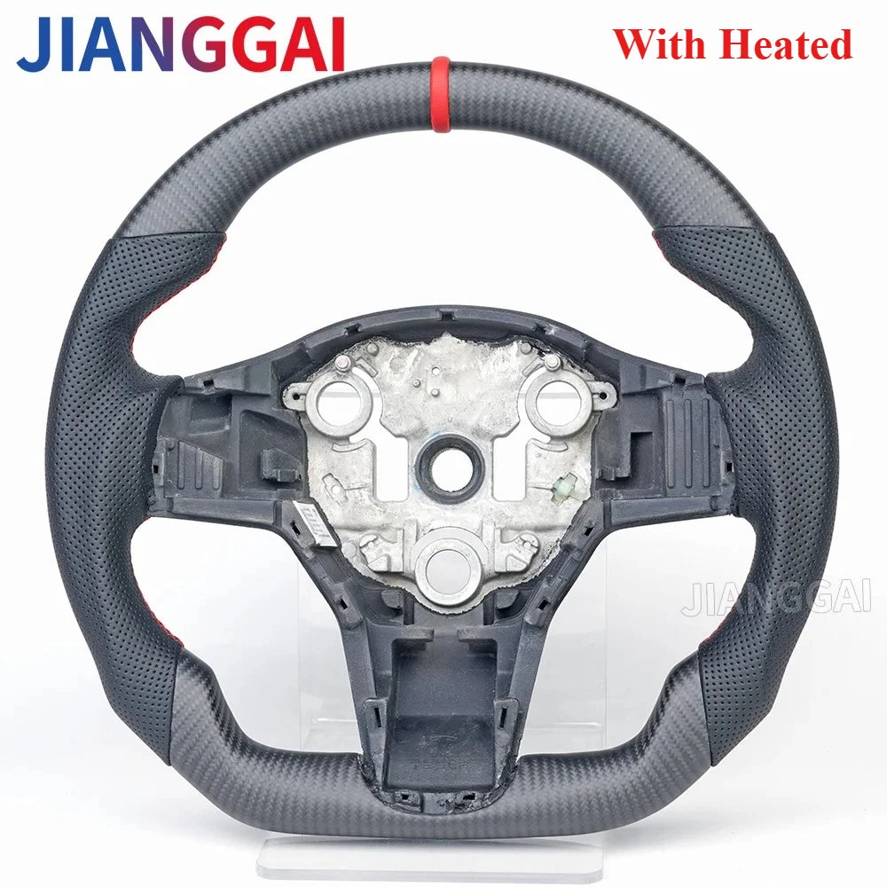 Carbon Fiber Leather Yoke Steering Wheel for Model 3 / Model Y (2018–2024)