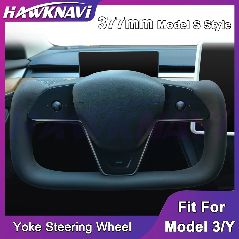377mm Heated Yoke Steering Wheel for Model 3 / Model Y (2017–2023)