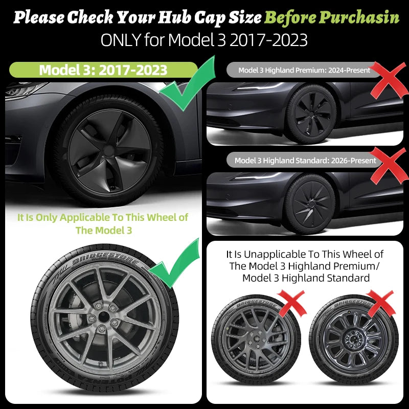 18-Inch Arachnid-Style Hubcap Covers for Model 3 (2017-2023), Set of 4