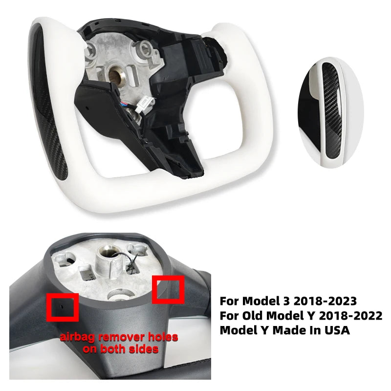 Carbon Fiber Leather Yoke Steering Wheel for Model 3 / Model Y (2018–2024)