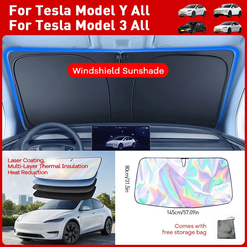 Front Windshield Sunshade for Model 3 & Model Y (2017-2026)