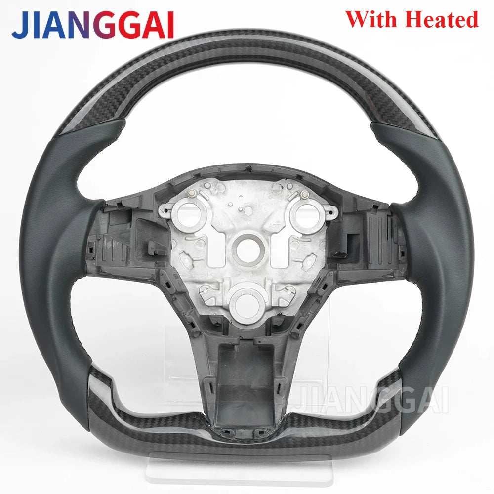 Carbon Fiber Leather Yoke Steering Wheel for Model 3 / Model Y (2018–2024)