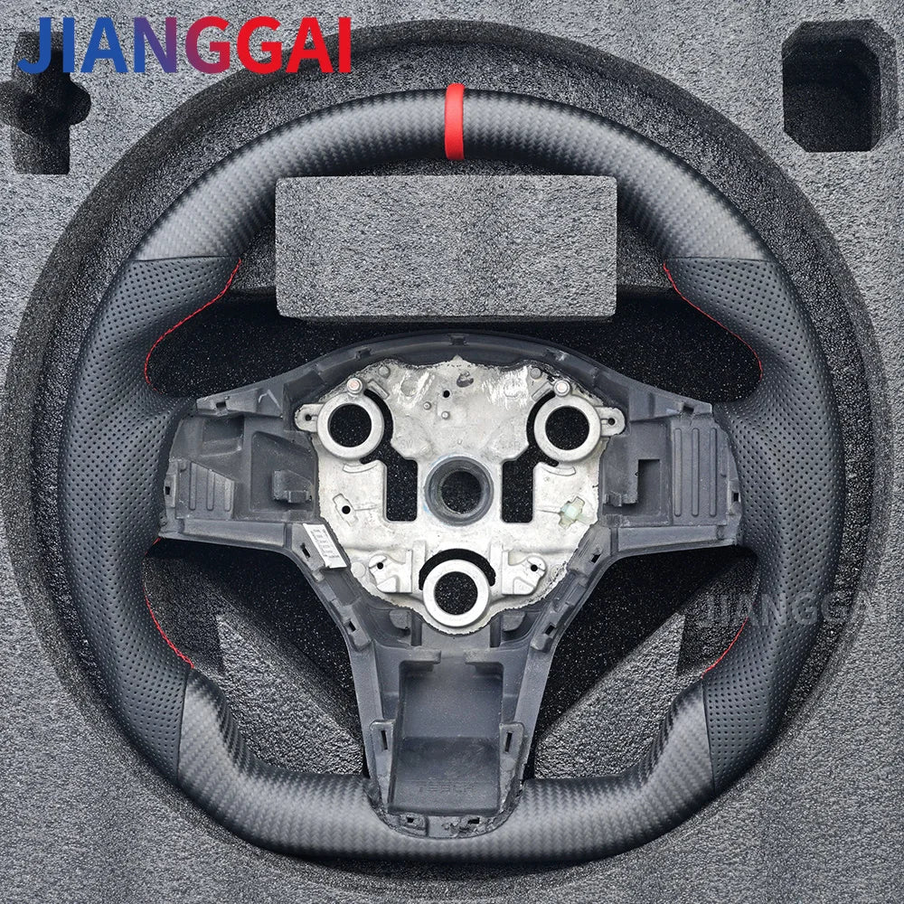 Carbon Fiber Leather Yoke Steering Wheel for Model 3 / Model Y (2018–2024)