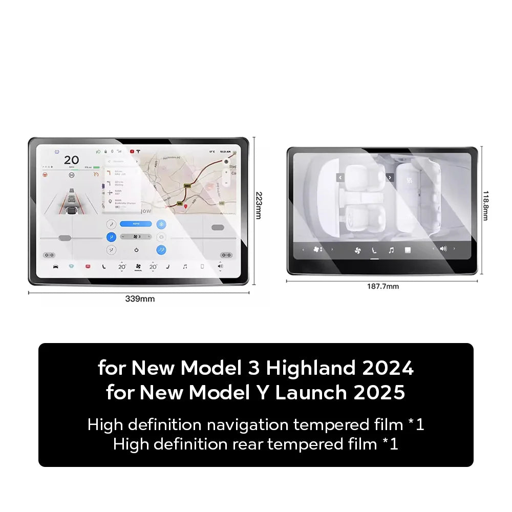 Tempered Glass Rear Display Screen Protector for Model 3 Highland (2024+) & Model Y Juniper (2025+)