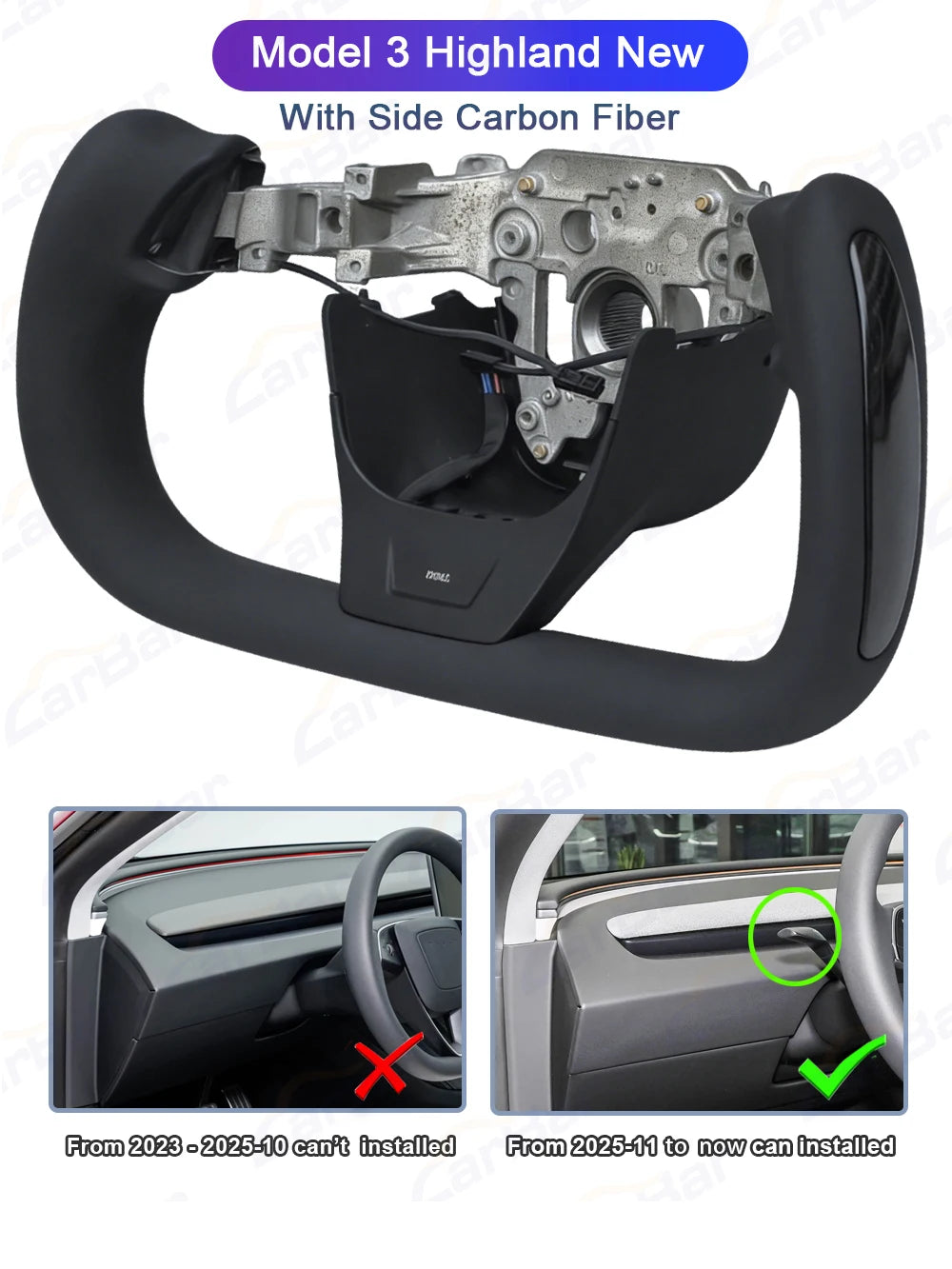 Yoke 3.0 Seamless Steering Wheel for Model Y Juniper / Model 3 Highland