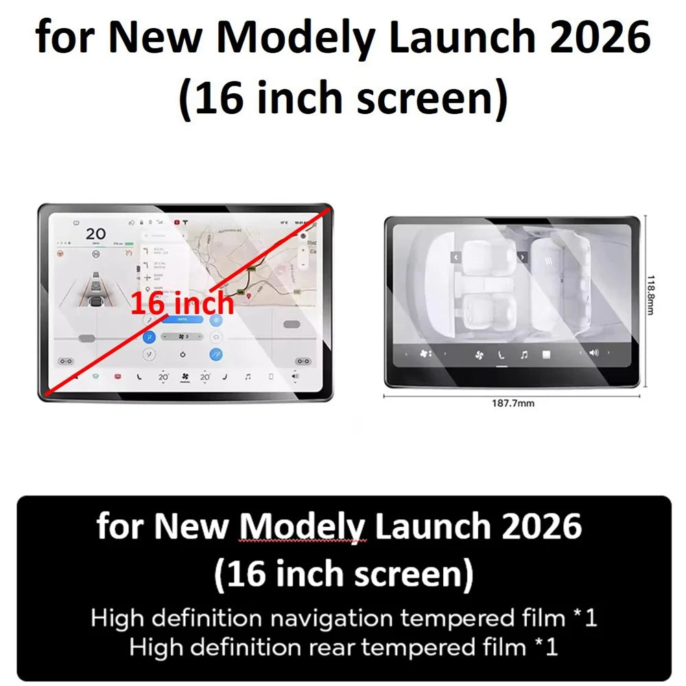 Tempered Glass Rear Display Screen Protector for Model 3 Highland (2024+) & Model Y Juniper (2025+)