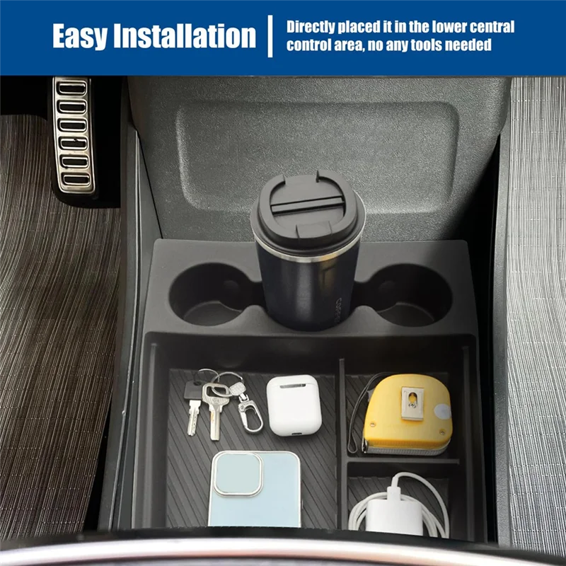 Lower Console Organizer with Cup Holder for Rivian R1T & R1S