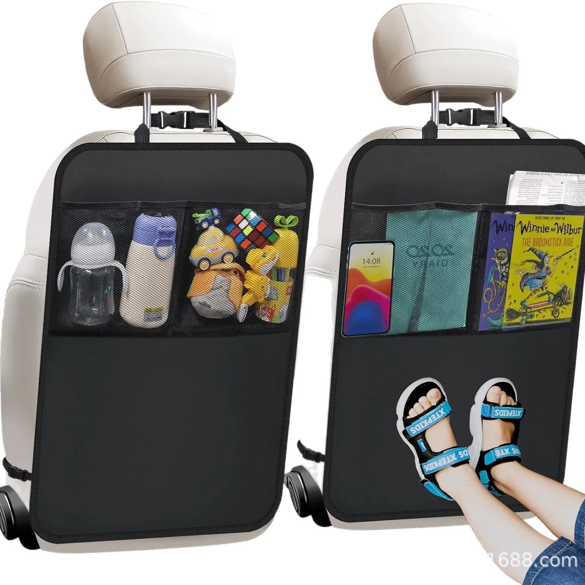 Rear Seat Back Kick Mat Protector with Storage Pockets, Universal Fit