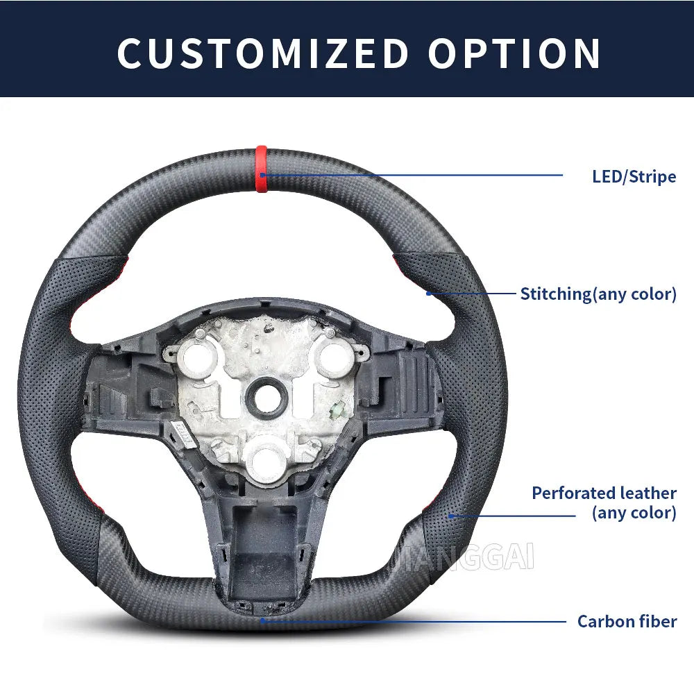 Carbon Fiber Leather Yoke Steering Wheel for Model 3 / Model Y (2018–2024)