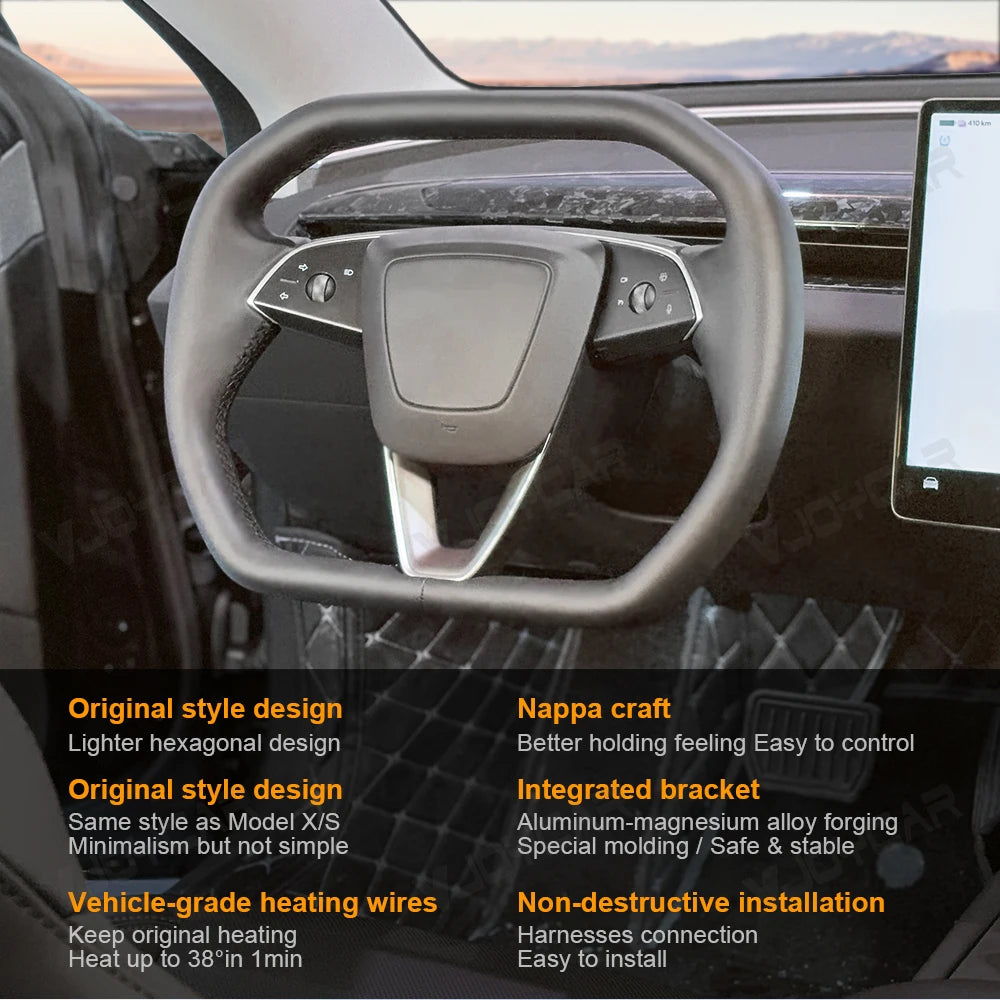 Cybertruck-Style Hexagon Heated Yoke for Model Y Juniper