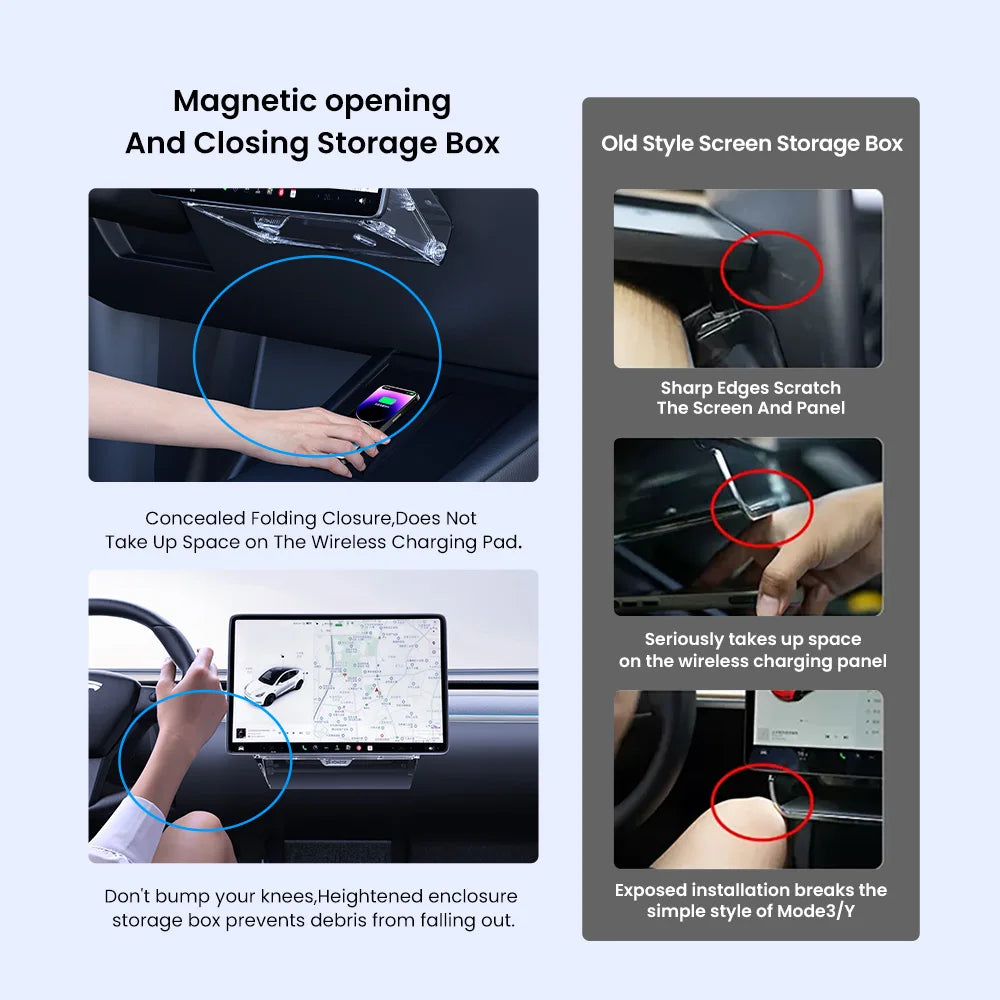 Magnetic Under-Screen Storage Tray for Model 3 Highland (2024+) & Model Y Juniper (2025+)
