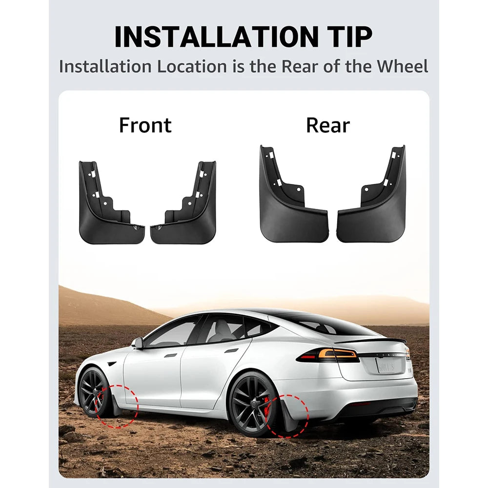 No-Drill Mud Flaps for Model S (2022+), Set of 4