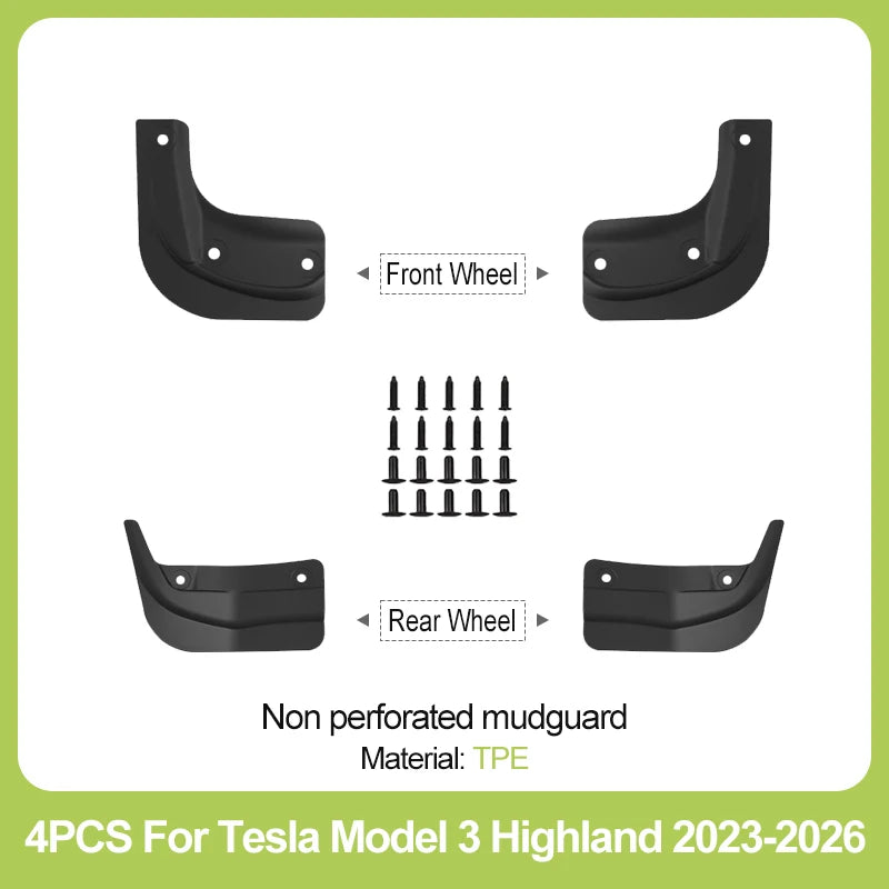 No-Drill Mud Flaps for Model 3 Highland (2024+) & Model Y Juniper (2025+)