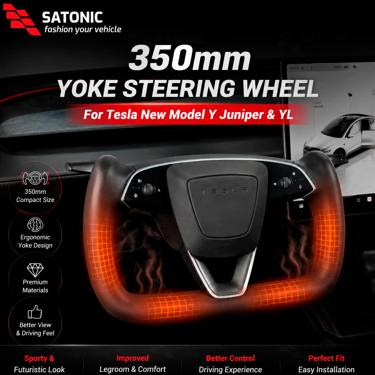 Heated Sports Yoke Steering Wheel for Model Y Juniper — Nappa
