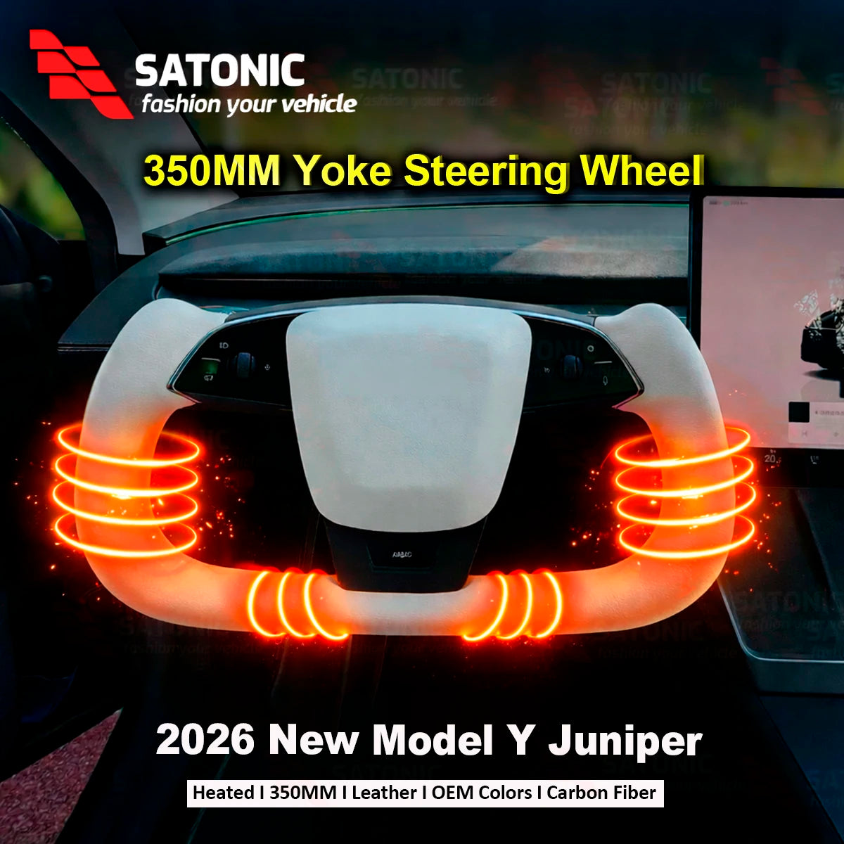 Custom Heated Yoke Steering Wheel for Model Y Juniper — Sport Colors