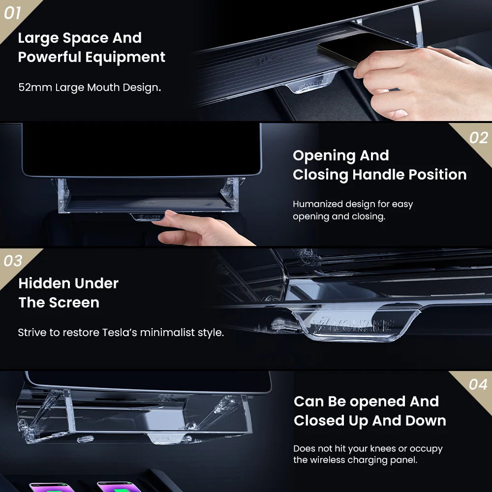 Magnetic Under-Screen Storage Tray for Model 3 Highland (2024+) & Model Y Juniper (2025+)