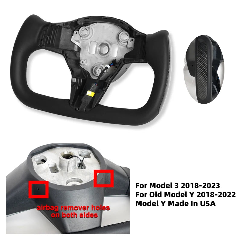 Carbon Fiber Leather Yoke Steering Wheel for Model 3 / Model Y (2018–2024)